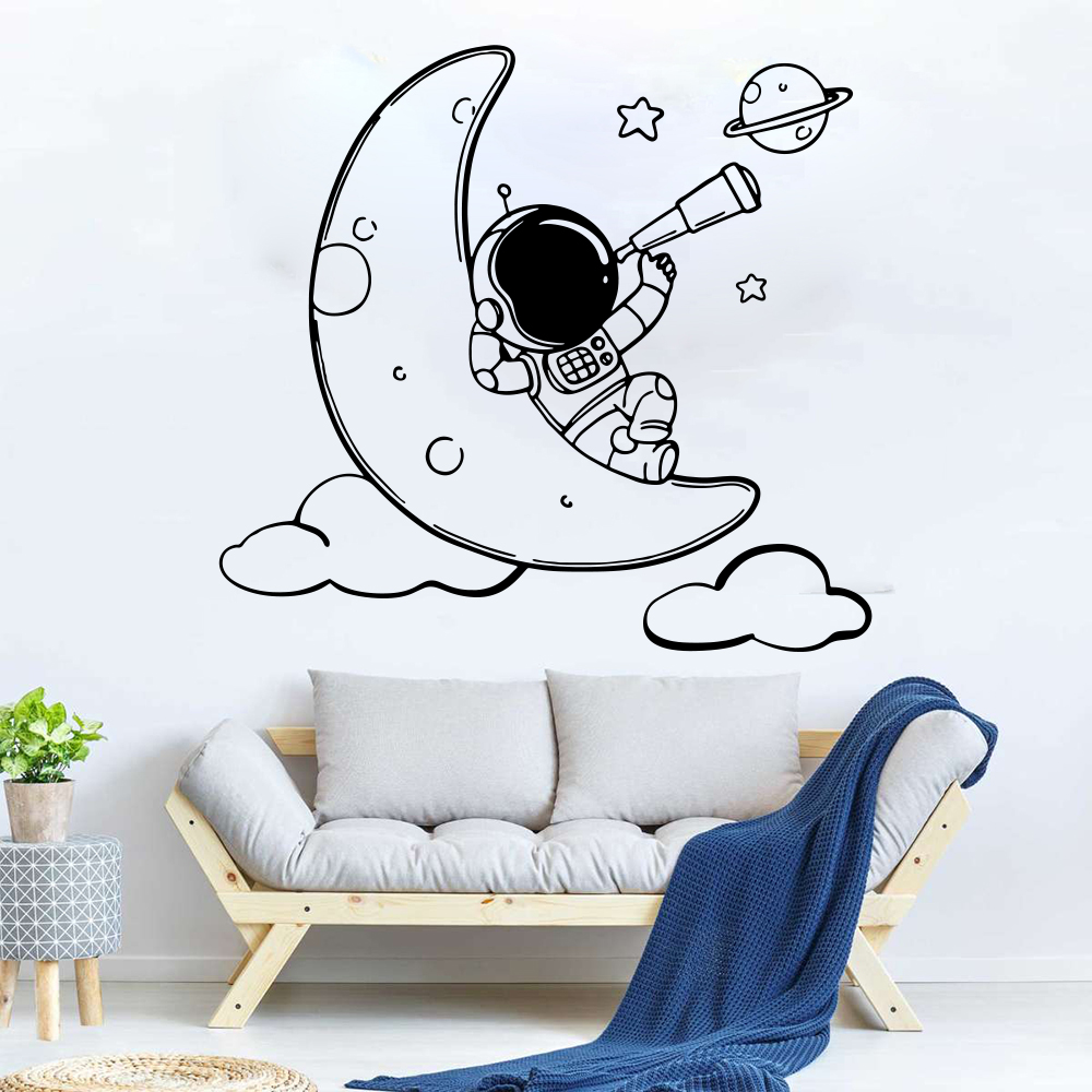 Baby Nursery Panelling - Autocollant mural d'astronaute sur la lune,