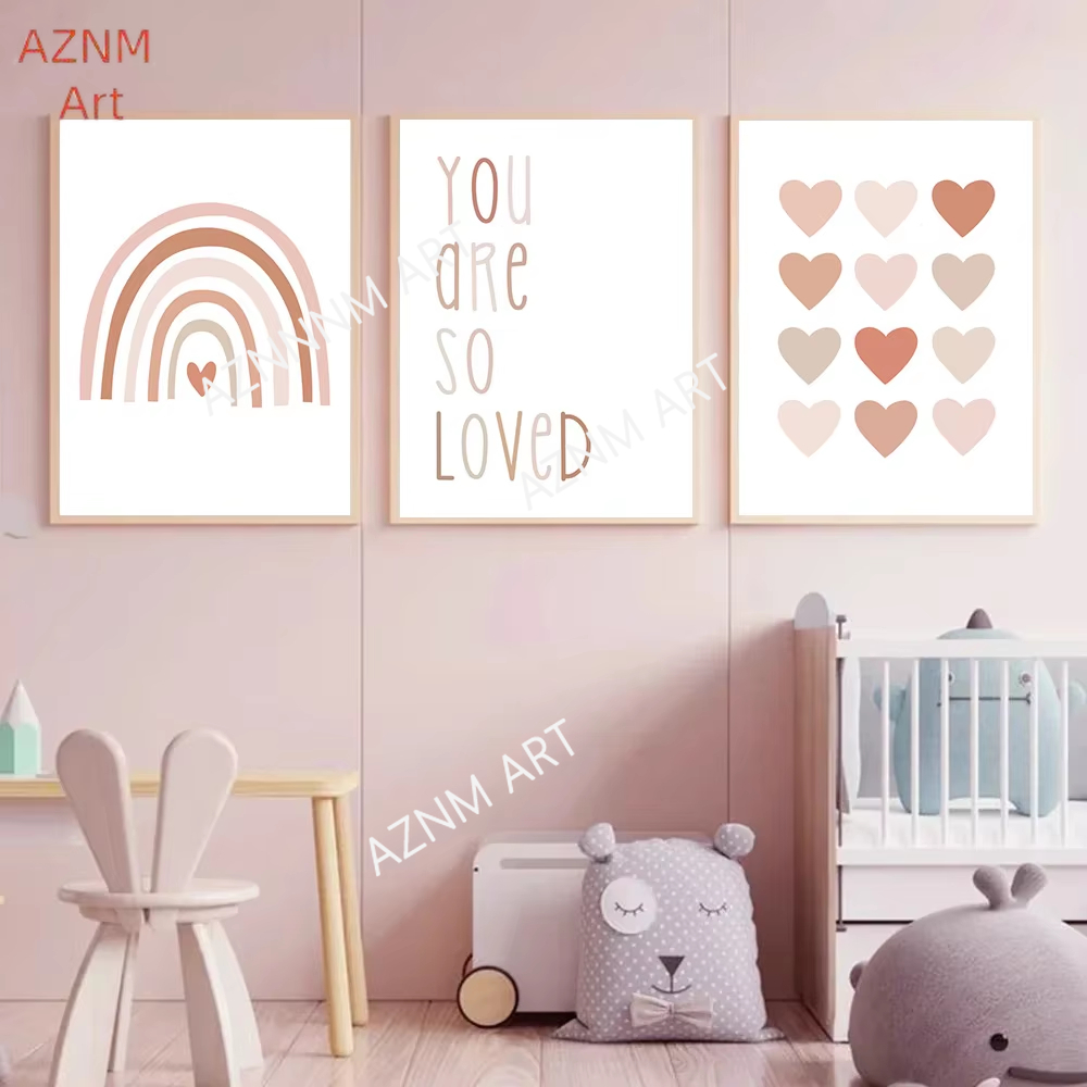 Baby Nursery Pink - 1/3 pièces, dessin animé coeur arc-en-ciel