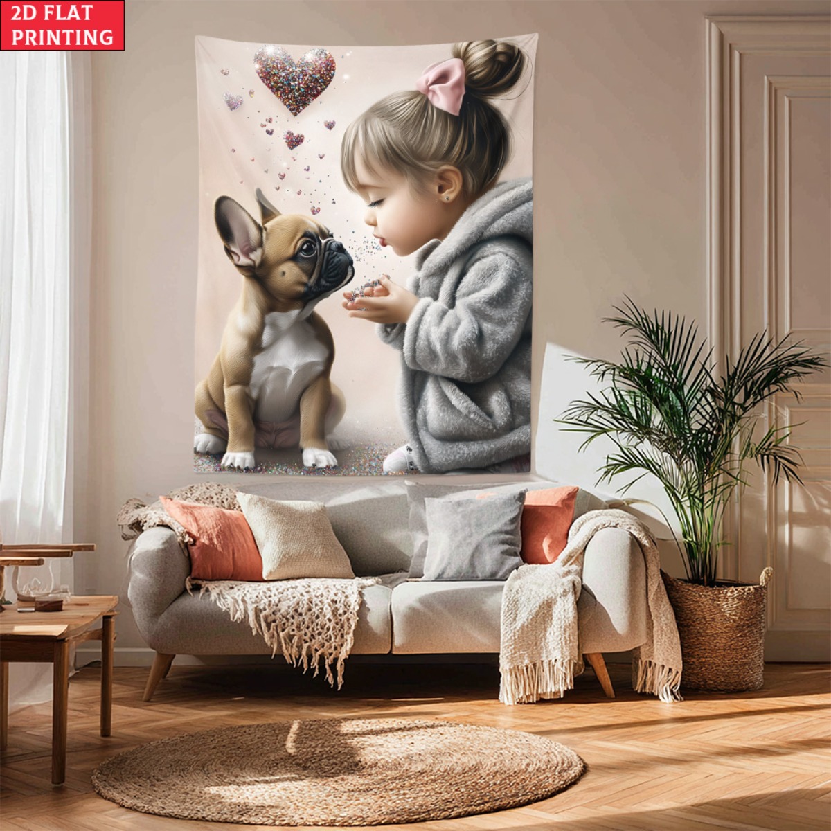 Baby Nursery Modern - Fille avec bouledogue français chiot coeur