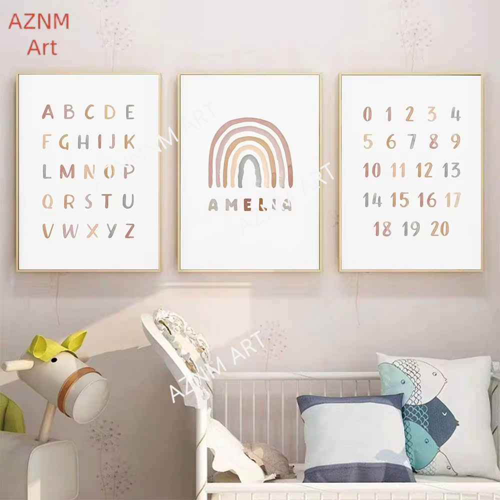 Baby Name Wall Art - 1/3 pièces, affiche personnalisée ABC 123