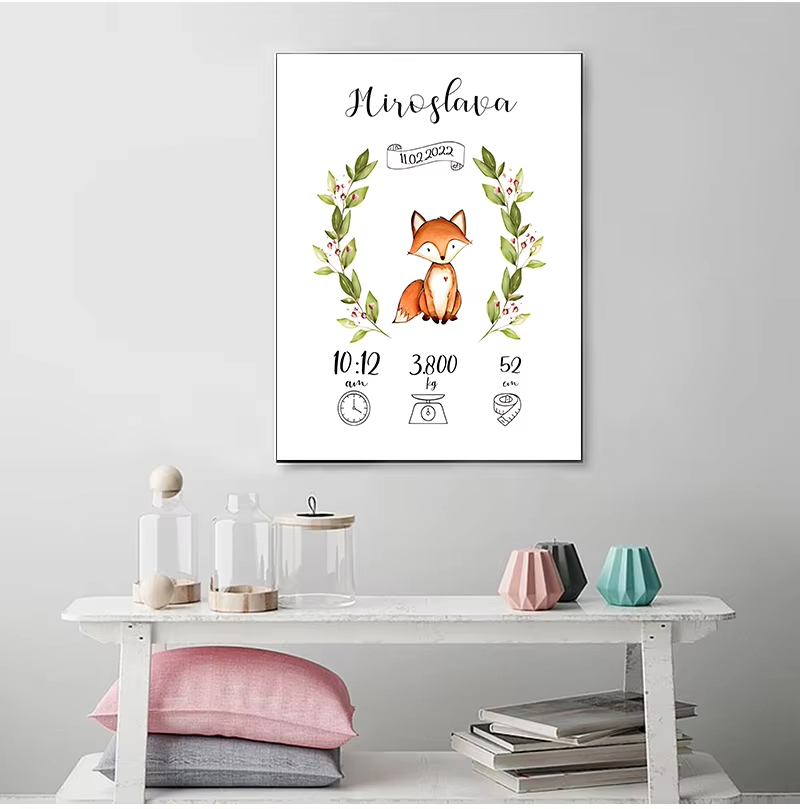 Baby Name Wall Art - Affiche personnalisée avec nom de naissance