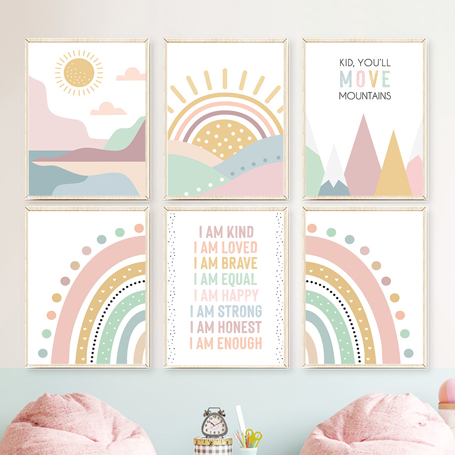 Baby Nursery Pink - Affiches nordiques bohèmes avec citation de