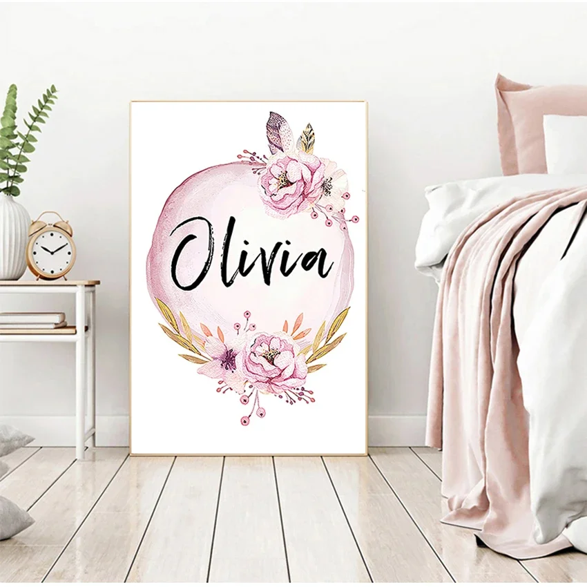 Baby Name Wall Art - Tableaux d'art pour chambre d'enfant, décor