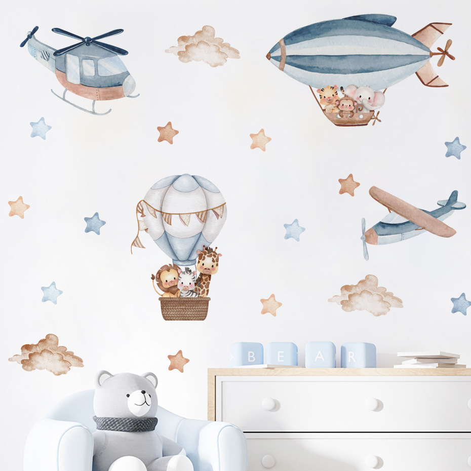 Baby Nursery Set Furniture - Autocollants muraux animaux aquarelle, ballons à