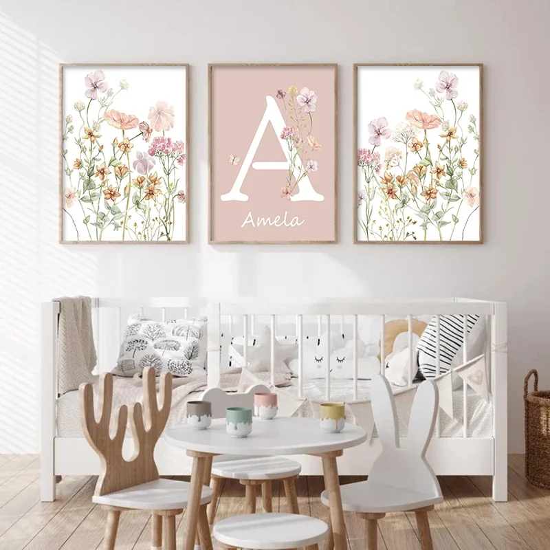 Baby Nursery Pink - Affiches personnalisées avec noms de filles