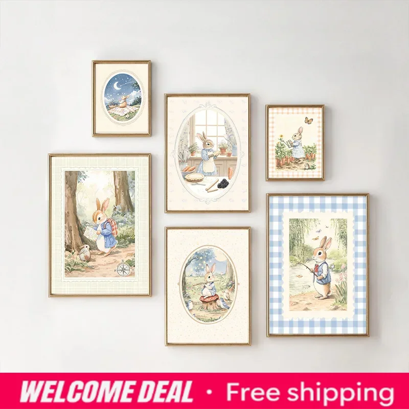 Baby Nursery Vintage - Affiche artistique vintage bohème à carreaux