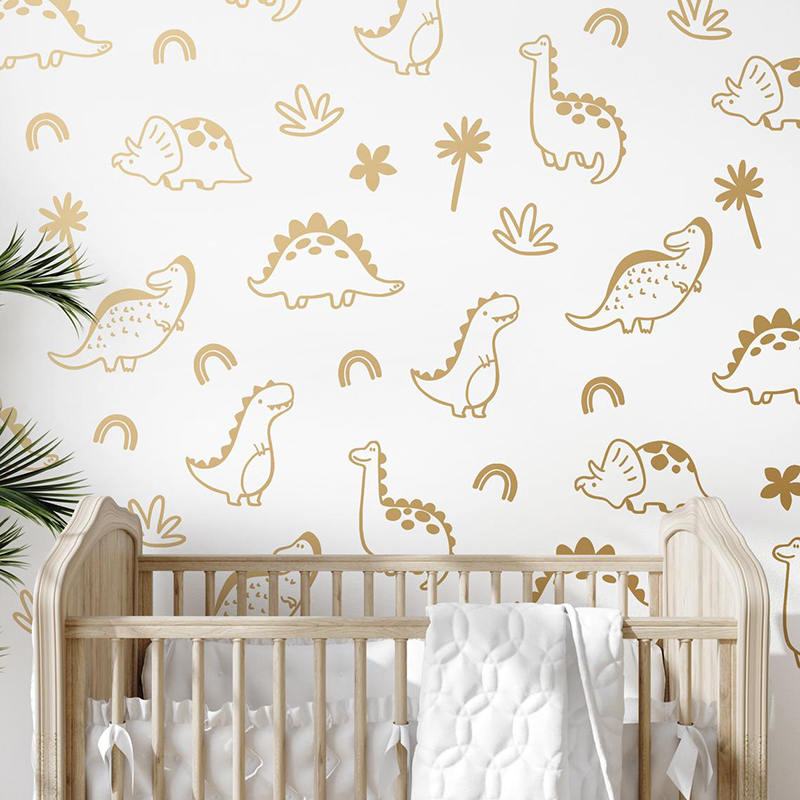 Baby Nursery Panelling - Autocollant Mural Géométrique Dinosaure Arbre Arc-en-Ciel,