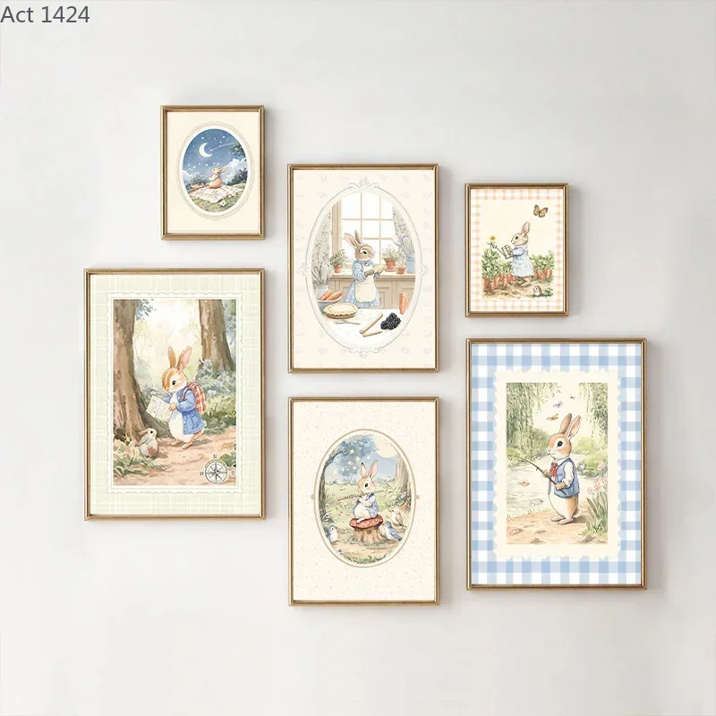 Baby Nursery Vintage - Affiche d'art vintage bohème à carreaux