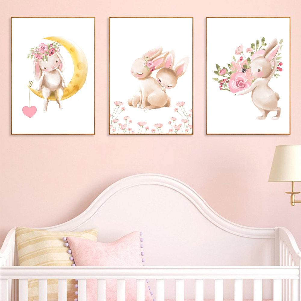 Impression animalière lapin, a - Baby Nursery Pink avis et prix