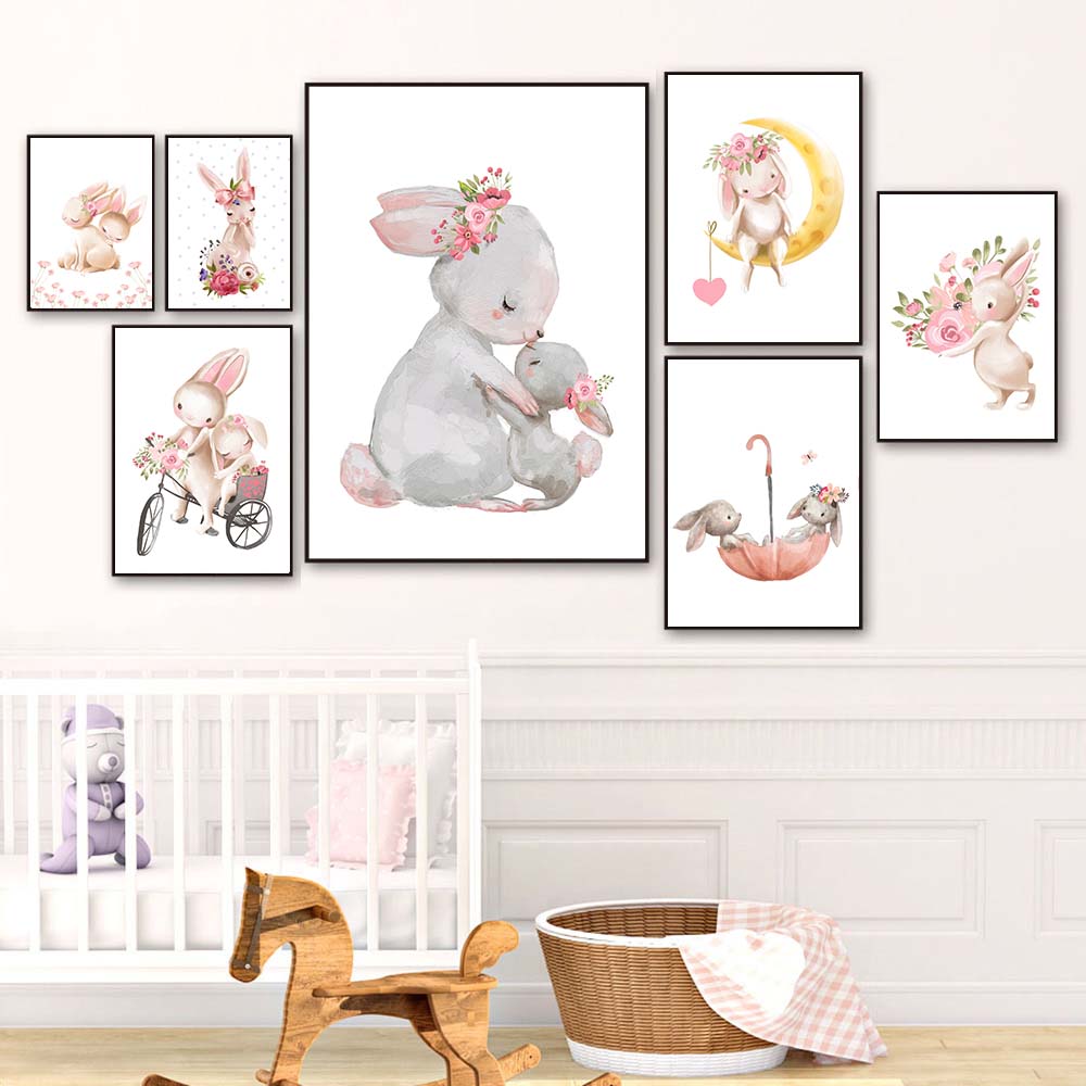 Impression animalière lapin, a - Baby Nursery Pink avis et prix